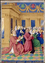 Étienne Chevalier with Saint Stephen, ca 1455. Artist: Fouquet, Jean (1420?1481)