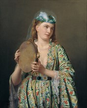 Portrait of a Lady of the Court Playing the Tambourine, Second Half of the 19th cen.. Artist: Guillemet, Pierre Désiré (1827-1878)