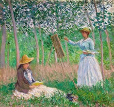 In the Woods at Giverny: Blanche Hoschedé at Her Easel with Suzanne Hoschedé Reading, 1887. Artist: Monet, Claude (1840-1926)