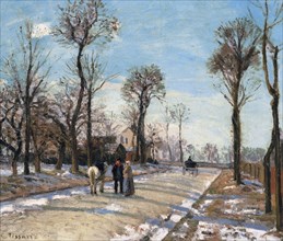 Route de Versailles, Louveciennes, Winter Sun and Snow, c. 1870. Artist: Pissarro, Camille (1830-1903)