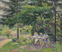 Children seated in the garden at Eragny (Enfants attablés dans le jardin à Eragny), 1892. Artist: Pissarro, Camille (1830-1903)