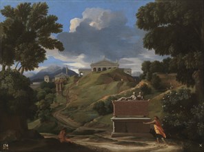 Landscape with Antique Tomb and Two Figures, 1642-1647. Artist: Poussin, Nicolas (1594-1665)