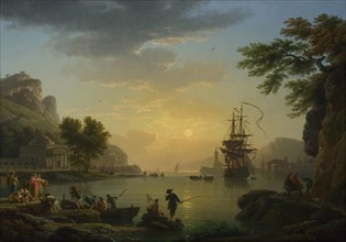 A Landscape at Sunset with Fishermen returning with their Catch, 1773. Artist: Vernet, Claude Joseph (1714-1789)
