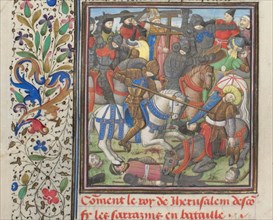The battle between the Crusaders and Saracens. Miniature from the Historia by William of Tyre, 1460s. Artist: Anonymous