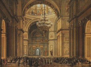 Church service in the Saint Isaac's Cathedral in Saint Petersburg, 1850s. Artist: Bachelier, Charles-Claude (First half of 19th cen.)