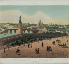 View of the Cathedral of Christ the Saviour and the Moscow Kremlin (from a panoramic view of Moscow in 10 parts), ca 1848. Artist: Benoist, Philippe (1813-after 1879)