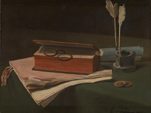 Still Life with Book, Papers and Inkwell, 1876. Artist: Bonvin, François (1817-1887)