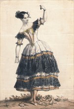 Fanny Elssler as Florinda in the dance La Cachucha (ballet Le Diable boiteux), 1836. Artist: Devéria, Achille (1800-1857)