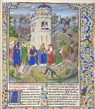 Fortress of Faith (Miniature of the Saints Gregory, Augustine, Jerome, and Ambrose fighting demons), Late 15th cen.. Artist: Liédet, Loyset (1420-1479)