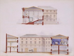 The Stroganov Palace in Saint Petersburg. Plan of the Facade and Section, 1865. Artist: Mayblum, Jules (19th century)