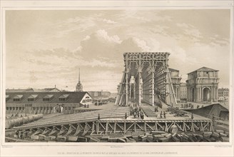 The first column on the construction (From: The Construction of the Saint Isaac's Cathedral), 1845. Artist: Montferrand, Auguste, de (1786-1858)