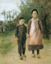 Boy and Girl on a Village Street, ca 1897. Artist: Liebermann, Max (1847-1935)