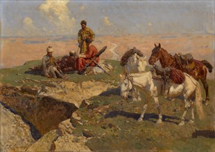 Caucasian Riders at Rest, 1917. Artist: Roubaud, Franz (1856-1928)