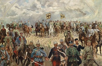 The allied monarchs with their commanders in the 1st World War, 1914-1918. Artist: Koch (1866-1934)