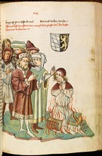Burning of Jan Hus at the stake (From: The life and times of the Emperor Sigismund by Eberhard Windeck), c. 1450. Artist: Lauber, Diebold, (Workshop)