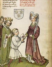Emperor Sigismund before Joan of Arc (From: The life and times of the Emperor Sigismund by Eberhard Windeck), c. 1450. Artist: Lauber, Diebold, (Workshop)
