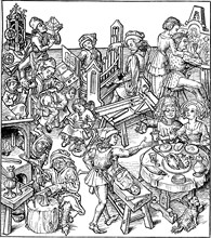 Mercury and His Children. Illustration from the Housebook, 1480s. Artist: Master of the Housebook (between 1470 and 1505)