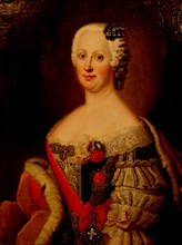 Portrait of Johanna-Elizabeth, Electress of Anhalt-Zerbst (1712-1760), Mother of Catherine II, 1740s. Artist: Pesne, Antoine (1683-1757)