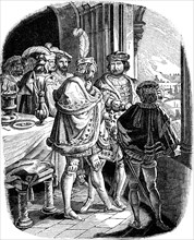 Frederick I' Meal in Heidelberg Castle 1462 (Illustration from the Geschichte des deutschen Volkes by E. Duller), 1840. Artist: Richter, Adrian Ludwig (1803-1884)