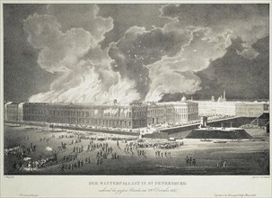 Fire in the Winter Palace on December 29, 1837, c.1838. Artist: Wolf, Franz (1795-1859)