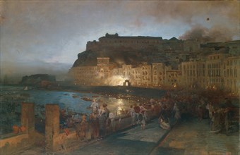 Fireworks in Naples, 1875. Artist: Achenbach, Oswald (1827-1905)