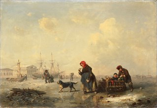 Neva in Saint Petersburg in Winter, 1844. Artist: Hildebrandt, Ferdinand Theodor (1804-1874)