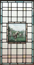 A Late Victorian Leaded Glass Window With The Golfers, c. 1890. Artist: Brock, Charles Edmund (1870-1938)