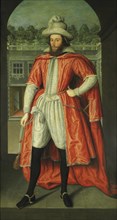 Portrait of William Pope, 1st Earl of Downe (1573-1631) as a Knight of the Bath, c. 1610. Artist: Peake, Robert, the Elder (1576-1619)