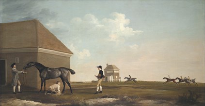 Gimcrack on Newmarket Heath, with a Trainer, a Stable-Lad, and a Jockey, 1765. Artist: Stubbs, George (1724-1806)