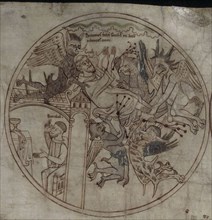 Demons attack Guthlac (Manuscript The life of Saint Guthlac), Early 12th century. Artist: Anonymous
