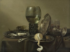 Still Life with Oysters, a Rummer, a Lemon and a Silver Bowl, 1634. Artist: Heda, Willem Claesz (1594-1680)