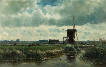 Polder landscape with windmill near Abcoude, c. 1870. Artist: Roelofs, Willem (1822-1897)