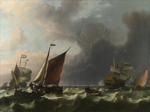 Dutch Men-of-war and Small Vessels in a Fresh Breeze off Enkhuizen, 1683. Artist: Bakhuizen, Ludolf (1630-1708)