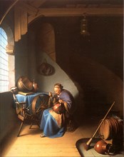 Interior with a Woman eating Porridge. Artist: Dou, Gerard (Gerrit) (1613-1675)