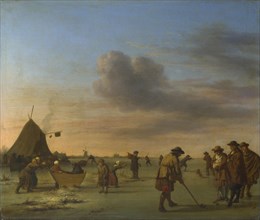 Golfers on the Ice near Haarlem, 1668. Artist: Velde, Adriaen, van de (1636-1672)