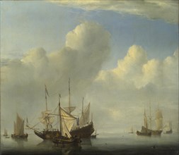 A Dutch Ship coming to Anchor, 1657. Artist: Velde, Willem van de, the Younger (1633-1707)