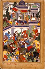 Akbar visits the shrine of Khwajah Mu'in ad-Din Chishti at Ajmer, ca 1590. Artist: Basawan (active 1580-1600)