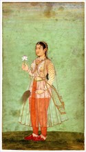 A Lady with Flower and Fly Whisk, c.1630. Artist: Indian Art