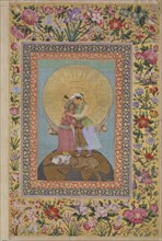 Jahangir's Dream. Abbas I, Shah of Persia (left) and Jahangir, Emperor of India, c. 1620. Artist: Abu al-Hasan (Nadir al-Zaman) (1589-c. 1630)