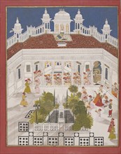 Maharana Ari Singh worshipping in his palace, 1765. Artist: Anonymous