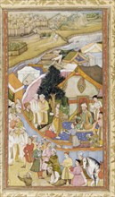 Da'ud Receives a Robe of Honor from Munim Khan (llustration from The Akbarnama), ca 1604. Artist: Hiranand (active Early 17th cen.)