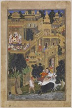 The Lord Krishna in the Golden City, ca 1586. Artist: Kalan, Kesav (active End of 16th cen.)