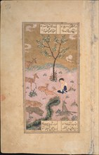 Majnun in the Desert, 1431. Artist: Iranian master