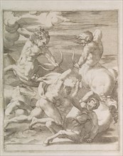 Battle between Hercules and Centaurs, 1527. Artist: Caraglio, Gian Jacopo (1505-1565)