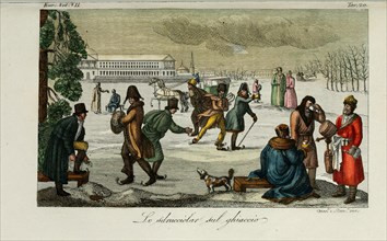 Skating rink. Illustration from Il costume antico e moderno o storia del governo? by Giulio Ferrario, 1831. Artist: Giarrè, Luigi (1772-1844)