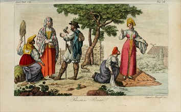 Russian Peasants. Illustration from Il costume antico e moderno o storia del governo? by Giulio Ferrario, 1831. Artist: Giarrè, Luigi (1772-1844)