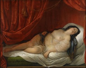 An odalisque in red interior, Early 19th cen.. Artist: Schiavoni, Natale (1777-1858)