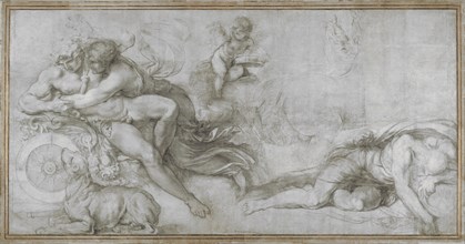 Cephalus carried off by Aurora in her Chariot (Cartoon for a fresco in the Gallery of the Palazzo Farnese, Rome), c. 1599. Artist: Carracci, Agostino (1557-1602)