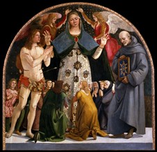 Madonna of Mercy and Saints Sebastian and Bernardino da Siena, c. 1490. Artist: Signorelli, Luca (ca 1441-1523)