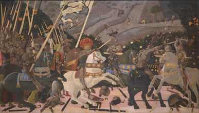 Niccolò Mauruzi da Tolentino at the Battle of San Romano, c. 1440. Artist: Uccello, Paolo (1397-1475)